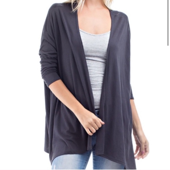 Charcoal Grey Open Draped Cardigan - Picture 1 of 8